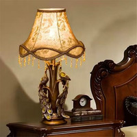 Lampe de table vintage européenne exquise avec abat-jour en jacquard doré rose, pompons en cristal rétro pour chambre à coucher, salon, décoration intérieure