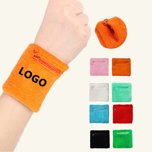 Wholesale logo Custom Embroidered Elastic Cotton Terry Cloth Tennis Sports Wristband Sweatband with Zipper