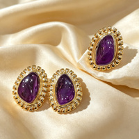 Ensemble de bijoux esthétique Dark Coquette, boucles d'oreilles et bague audacieuses en résine violette avec bordure en dentelle, plaqué or 18 carats, unisexe, cadeau tendance pour les fêtes