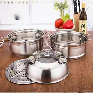 Olla para sopa de acero inoxidable de doble capa con tapa, vaporera multifuncional para cocinar y servir - Product Image 3