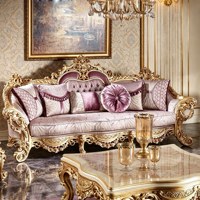 Canapé de salon à une place de style européen en bois massif avec feuilles d'or, luxe royal français, sur mesure, fabriqué en Chine, modèle 94522