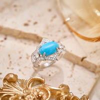 Bague rétro ovale en laiton bleu turquoise avec motif ajouré ajustable, idéale pour les banquets de mariage et les cadeaux pour femmes
