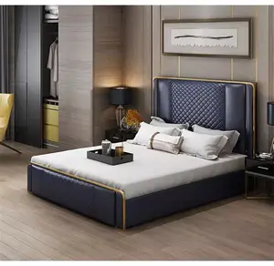 Легкая Роскошная арт 1,8 м двойная спальня Свадебная вилла мебель для хранения Диван кожаная кровать рама дизайн королевская кровать
