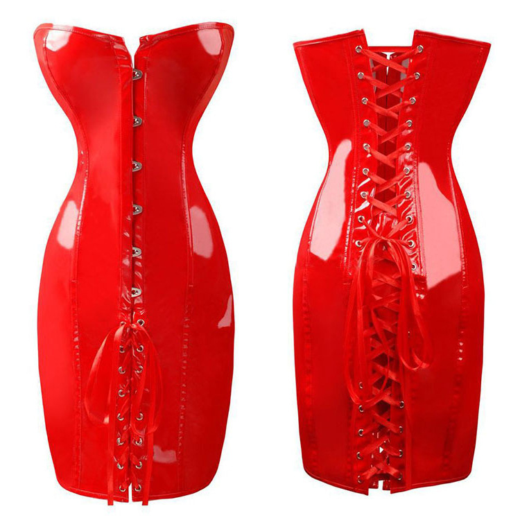 Red Wet Look PVC Leather Latex Corset Dress