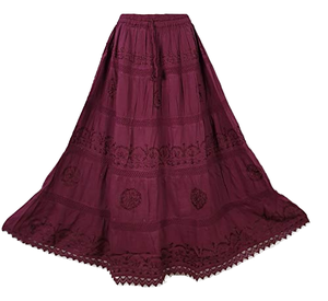 Jupe décontractée bohème en mousseline de soie pour femme, broderie à la main, perles, taille élastique, couleur unie, douce, 100 % coton, été - Product Image 1