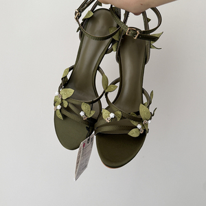 Giày cao gót 10,5cm, kiểu sandal mùa hè, mũi tròn, gót nhọn, quai trước mảnh, khóa cài, dành cho nữ - Product Image 1