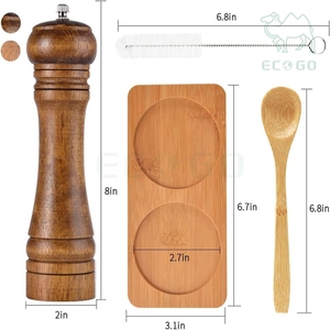 Luxury Kitchen Organizer Oak Wood Spice Holder <b>Pepper</b> Bottle Mills Shakers Salt and <b>Pepper</b> <b>Grinder</b> Set with Cleaning Brush - Product Image 3
