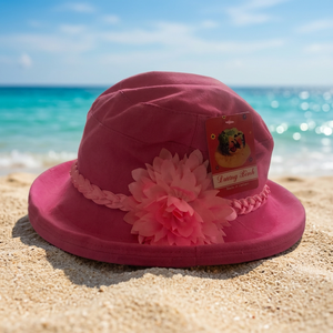 Chapeau Bob Rose Mignon à Large Bord pour l'Été, Style Plage, avec Décoration Florale et Logo Personnalisé pour Filles et Enfants - Product Image 3