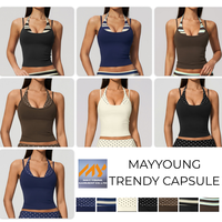 SS27 Nouvel Ensemble Exclusif 2 Pièces pour Femmes : Soutien-Gorge de Sport Halter à Pois et Rayures et Pantalon Capri à Taille Rabattable – Tenue de Yoga Rétro Décontractée