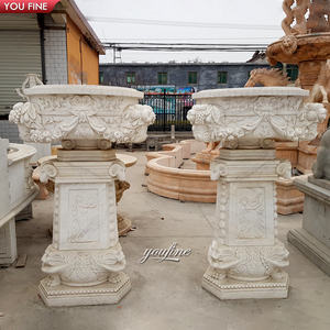 Vase en pierre sculpté à la main, grand et antique, pour l'extérieur, <span class=keywords><strong>pot</strong></span> de fleurs de jardin, vente chaude, jardinière - Product Image 6