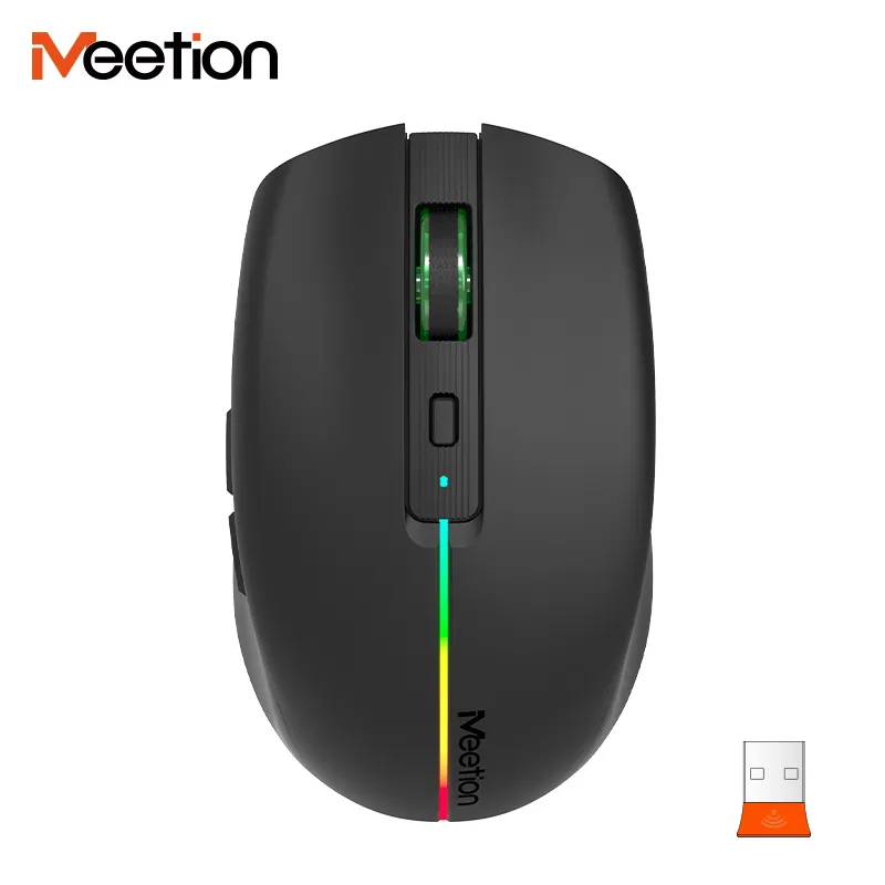 Meetion Mouse BTM002 portatile nero Cordless 2.4G Rgb silenzioso Mouse senza fili per Computer portatile Mouse senza fili