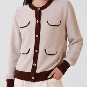 Suéter Cárdigan de Lana 100% Tejido con Bloques de Color en Contraste, Estilo Parisino de Lujo para Mujer, OEM ODM, para Primavera - Product Image 2