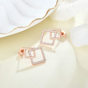 Pendientes Largos <span class=keywords><strong>de</strong></span> Plata <span class=keywords><strong>de</strong></span> Ley Chapados en Oro Rosa YILUN con Circonita Cúbica - Diseño Geométrico, Elegantes <span class=keywords><strong>para</strong></span> Mujer, Aniversario - Product Image 3