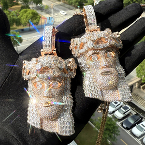 Bling or Rose argent deux tons plaqué glacé Hip Hop hommes bijoux plein pavé CZ grand lourd jésus pièce pendentif - Product Image 5