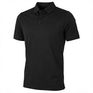 Polo à manches courtes pour homme, noir, 100% polyester, séchage rapide, décontracté, tricoté, design uni, coupe classique - Product Image 1