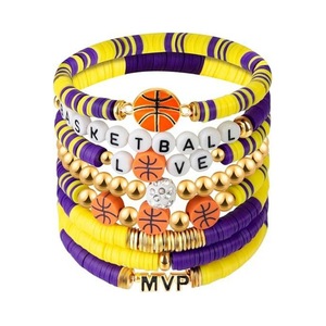 <strong>2026</strong> Creative Sports Elastic Stackable Polymer Clay <strong>Bracelet</strong> Football Basketball Charm Gift for Fan - Product Image 6