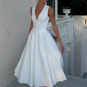 Nuevo Vestido de Lino Blanco para Mujer, Elegante, de Alta Calidad, para Primavera, Moderno, de Noche, Sexy, con Cuello en V Profundo, Midi - Product Image 2