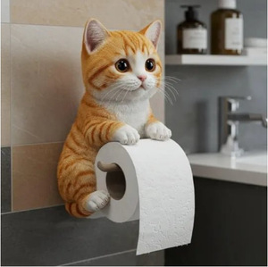 Y1057 New Animal-themed Tissue Holders, Resin <strong>Figurines</strong>, Wall-mounted Toilet Paper Rolls, <strong>cat</strong> and Dog Statues, Home Decorations. - Product Image 2