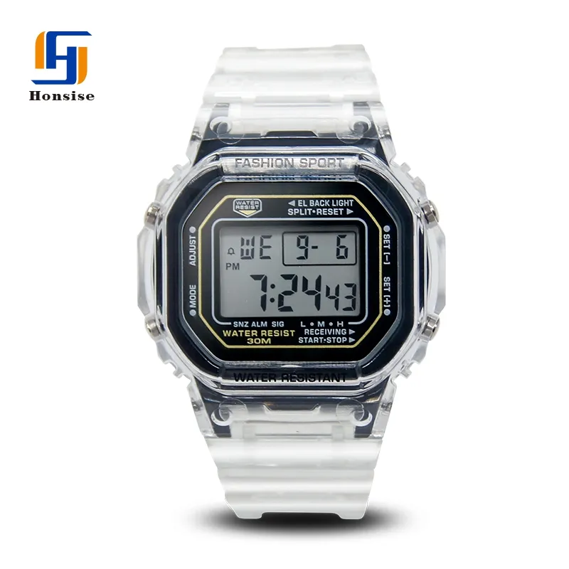 Jam tangan silikon pria, arloji olahraga tampilan Digital Led kustom