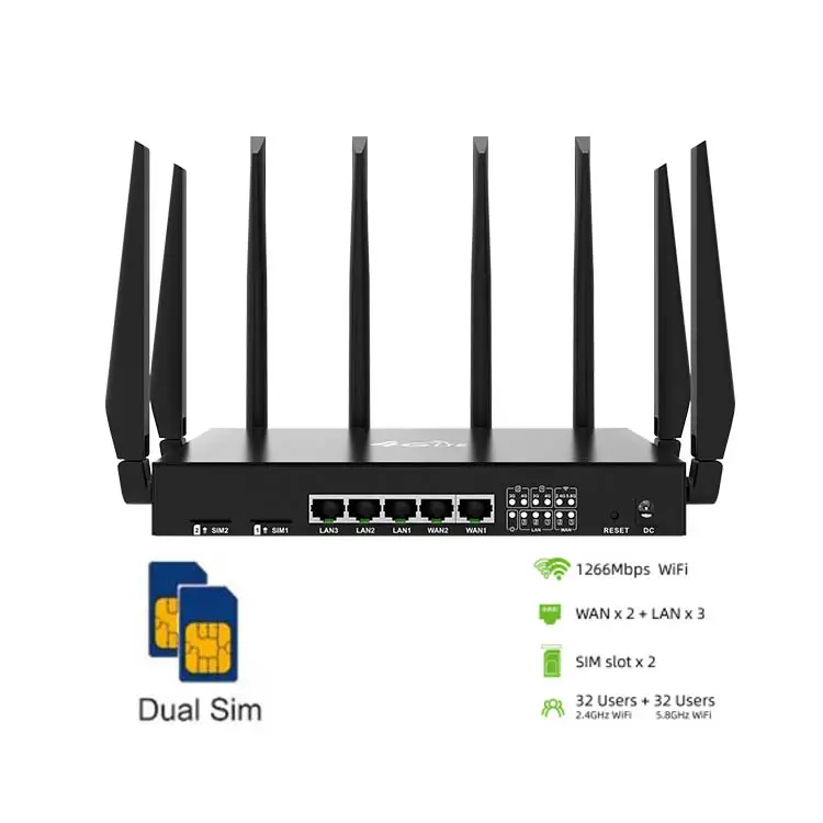 TUOSHI Ăng Ten Ngoài SMA Hai Sim WIFI 1266Mbps Bộ Định Tuyến Cổng Wan Cân Bằng Tải 4G Lte Không Dây CPE Công Nghiệp Mở Khóa