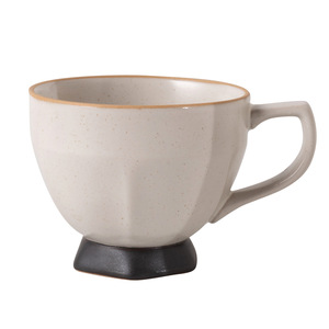 Ceramic Stemmed Coffee Mug Apricot Gray Solid Color With Handle Breakfast Cup - Product Image 5