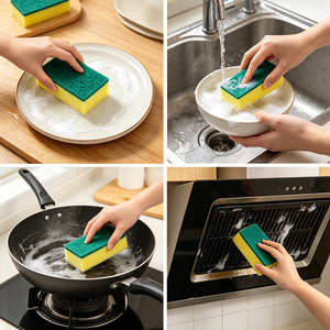 Spugna per Pulizia Cucina a Doppio Lato Spessa 4,5 CM, Tampone Abrasivo Resistente, Personalizzazione OEM e Vendita all'Ingrosso - Product Image 3