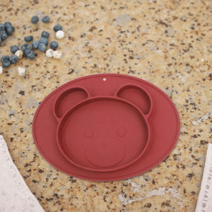 Sans BPA mignon en forme d'ours plat divisé enfants à manger ensemble de vaisselle en silicone bol à ventouse <span class=keywords><strong>assiette</strong></span> pour bébé sans danger pour l'alimentation cuillère - Product Image 5
