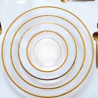 Service de table en verre blanc noir or de luxe de 13 pouces pour décoration de mariage assiettes en verre avec chargeur
