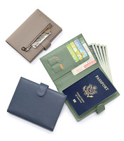 Porte-passeport en cuir véritable ultra-fin avec fermeture à boucle, doublure en polyester unisexe, rangement pour billets et cartes