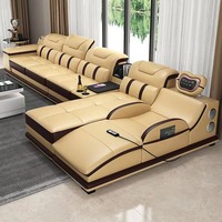 Ensemble de canapés en cuir intelligent multifonctionnel modulaire d'angle avec chaise longue, massage, éponge, grande taille, moderne, minimaliste RUYI A0096 en acier inoxydable