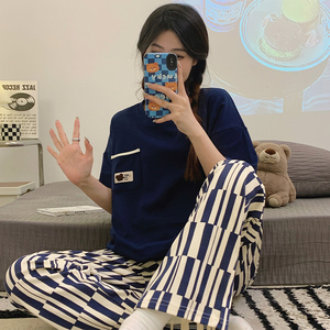Conjuntos de <span class=keywords><strong>Pj</strong></span> de algodón de manga corta para mujer adulta, suave y bonita ropa de dormir, proveedores, Pijamas, conjunto de Pijama para mujer, Pijamas de verano - Product Image 1
