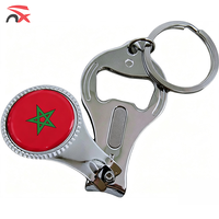 Custom logo US UK Morocco National Flag Multi Functional Portable Stainless Steel Nail Clipper Keychain with Bottle Opener