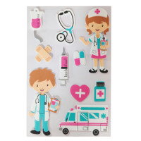 Autocollants en mousse professionnelles en forme de motifs sur feuille avec adhésif, thème docteur, dessin animé, soins de santé, infirmière, autocollant médical 3D