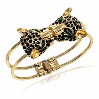 2025 vente en gros femmes conçu Double tête de léopard plaqué or manchette Bracelet mode Animal personnalité cadeau Bracelet