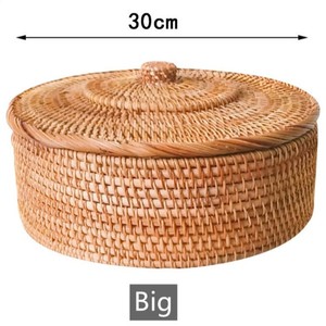 Boho Style Rattan <b>Storage</b> Basket with Lid Round Woven Wicker Container for Tabletop Organization and Home Decor from Vietnam - Product Image 3
