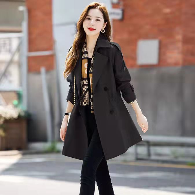 S-3XL Spring and Autumn New Fashion Women's Long Windbreaker Khaki