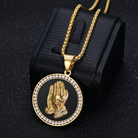 Collier Pendentif Main de Bouddha RH Hip Hop Incrusté de Diamants, Plaqué Or 18K PVD, Acier Inoxydable, Bijoux Tendance