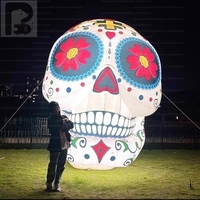 Cabeza de Calavera Inflable Grande con Cuernos Grandes, Decoración para Fiesta de Halloween, Calavera Inflable Aterradora para Decoración de Escenarios, Patios y Eventos