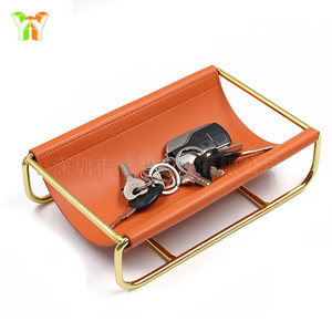 In Stock: Nordic Style Metal <b>Storage</b> Basket, Iron and Leather Desktop <b>Remote</b> <b>Control</b> Organizer, Key and Phone Holder - Product Image 2