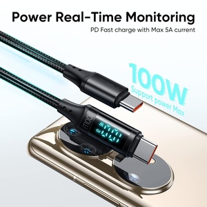 Câble de charge USB C vers C haute vitesse 100W 5A avec moniteur de <span class=keywords><strong>puissance</strong></span> numérique LED, câble de type C tressé en nylon pour téléphones et ordinateurs portables - Product Image 2
