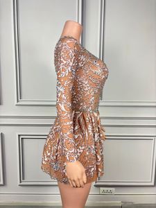 高級女性のパーティードレスメッシュラインストーンクリスタルタッセルショートスタイルセクシークラブウェディング/バースデー/ディナー/ガウン/イブニングウエディングドレス - Product Image 3