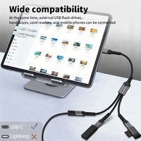 Adaptateur répartiteur de câble USB-C triple port femelle 3.0 avec gaine tressée en PVC pour clés USB, disques durs et convertisseur d'ordinateur portable