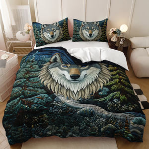 Impression numérique 3D OEM/ODM disponible ensemble de housse de <span class=keywords><strong>couette</strong></span> à motif de <span class=keywords><strong>loup</strong></span> de style nordique moderne - Product Image 4
