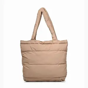 Bolso grande acolchado, bolsos acolchados de algodón a la moda para mujer, bolso de hombro suave de nailon, almohada de viaje, bolso de fin de semana