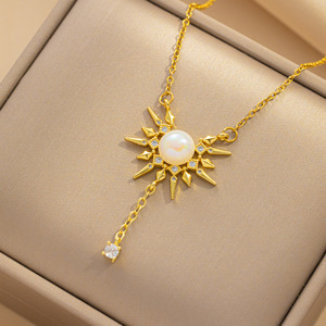 Nouveau collier pendentif en acier inoxydable plaqué <span class=keywords><strong>or</strong></span> 18 carats, coquille, cœur, papillon, zircone brillante, strass, colliers pour femmes - Product Image 6