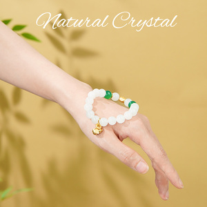 สร้อยข้อมือทองยืดหยุ่นประดับลูกปัดหยกอาเกตอเวนเจอรีนรูนควอตซ์แฟชั่นใหม่ทำมือดีไซน์โดดเด่นเป็นเอกลักษณ์ขนาด 10 มม. สำหรับวันครบรอบ - Product Image 3