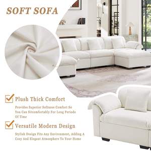 Sofá Modular en Forma de U de Terciopelo Suave al Por Mayor, Color Blanco, con Almacenamiento para Proyectos de Apartamentos - Product Image 3