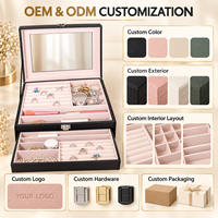 Boîte à bijoux personnalisée ovale de grande capacité à 2 niveaux en cuir PU avec miroir, couvercle transparent, organisateur pour bagues, boucles d'oreilles, colliers, bracelets