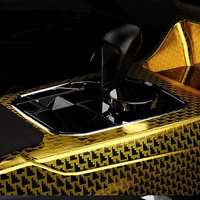 Film adhésif en vinyle pour carrosserie de voiture, motif avion doré brillant, en fibre de carbone PET TPU pour tuning automobile