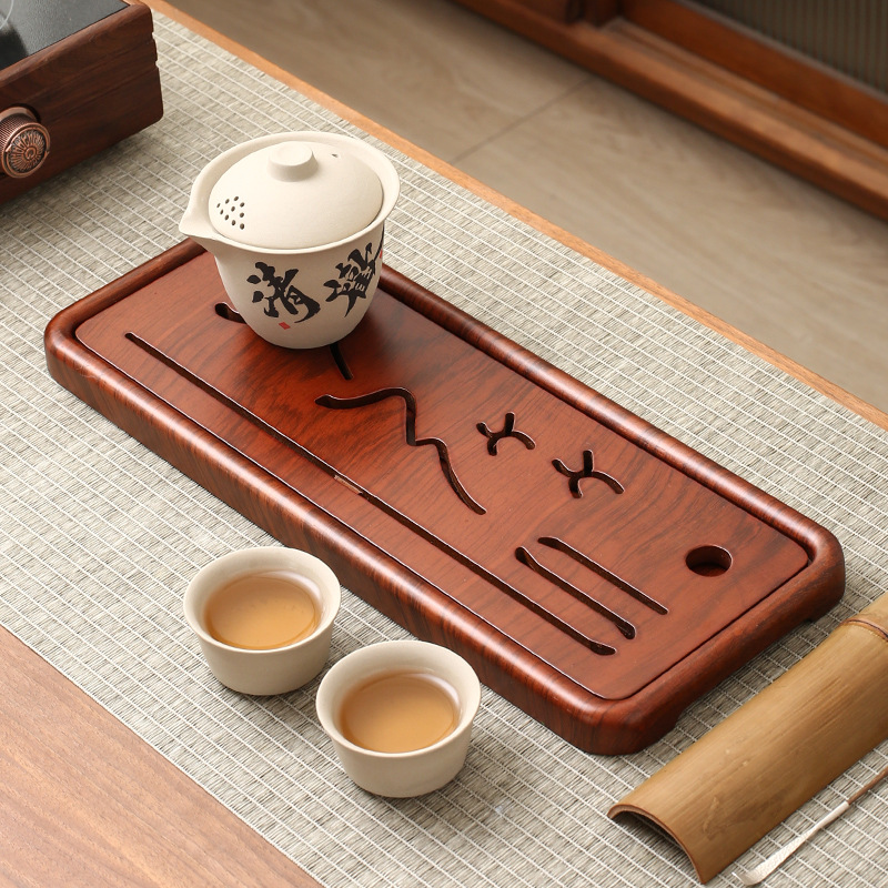 Large Nan Yan tea tray (38*15*2.2CM) with one teapot and two cups.